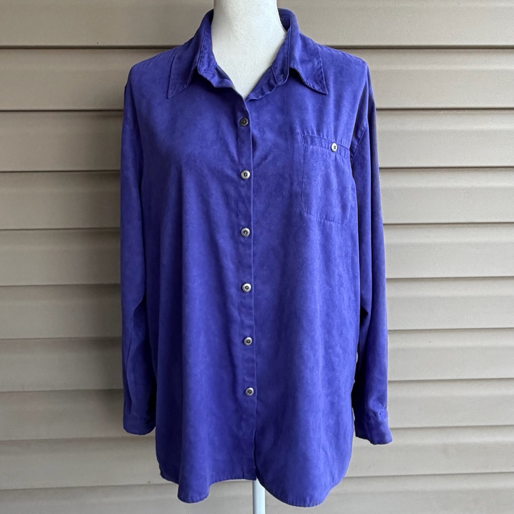 •Chico's Design• Faux Suede Button Down Blouse - Size 16